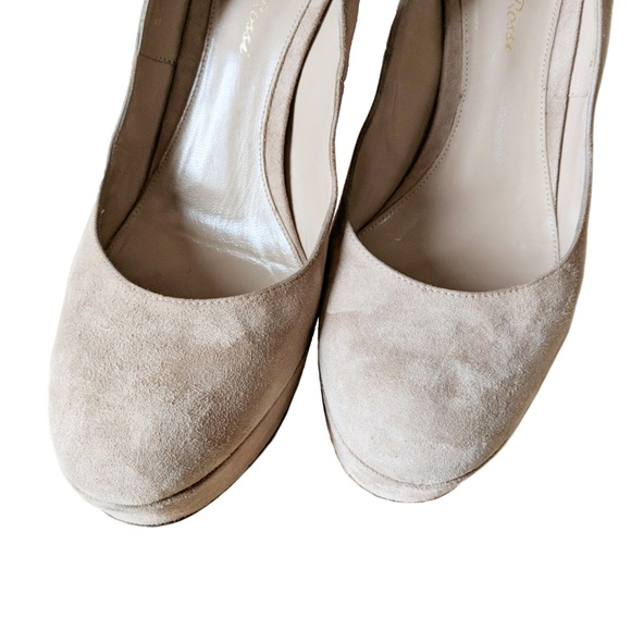 Gianvito Rossi Nude Suede Heels Round Toe Platform - Picture 4 of 8